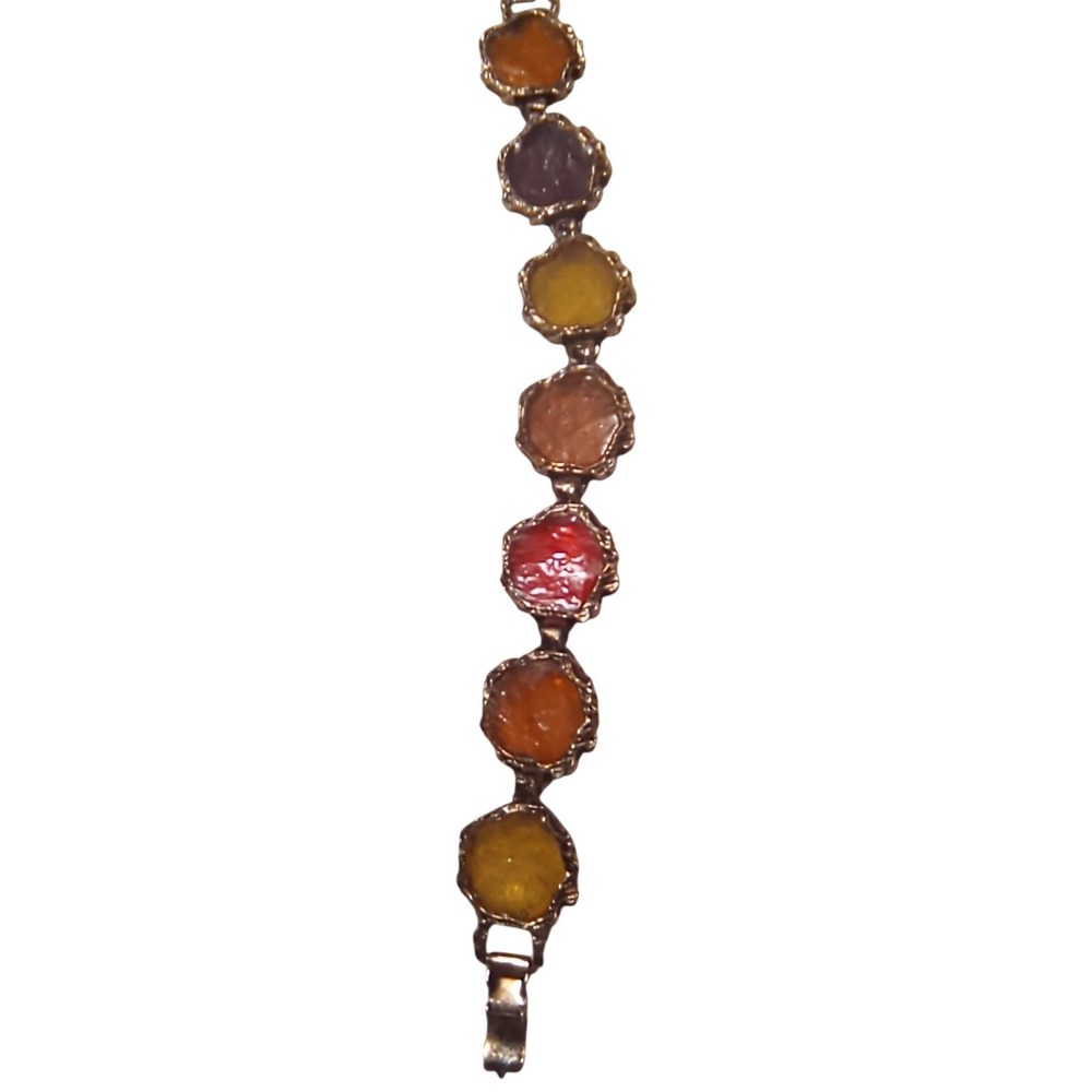 Artisan Multicolored Gemstone Link Bracelet Gold Tone‎ Women's Fashion Jewelry - Picture 2 of 8